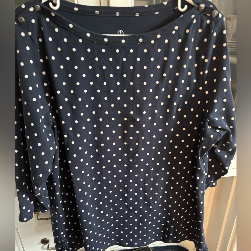 Lands' End Navy Polka Dot Top